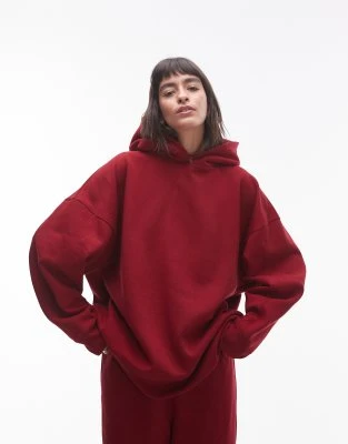 Topshop - Sweat à capuche d'ensemble oversize de qualité supérieure - Bordeaux