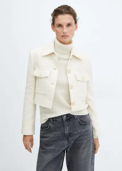 Veste crop tweed poches - Femme | Mango France