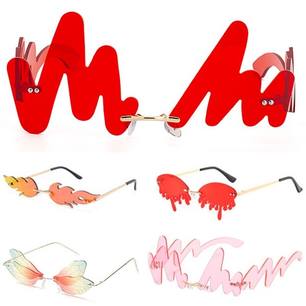 Lunettes de soleil sans bords pour femmes, marque de luxe, lunettes de soleil amusantes en forme de N, vague rouge Vintage pour femmes, 2021