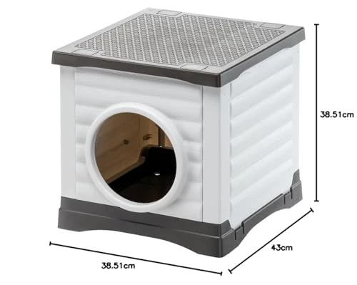 Ferplast - Niche pour Chien et Chat extérieure - Maison pour Lapin - Plastique recyclé Robuste - PETVILLA 50, 38,5 x 43 x h 38,5 cm