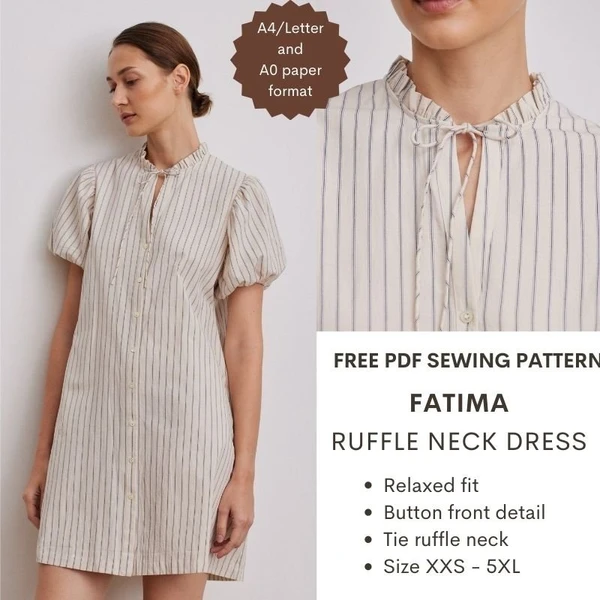 Fatima ruffle neck dress – Free PDF sewing pattern – Tiana's Closet
