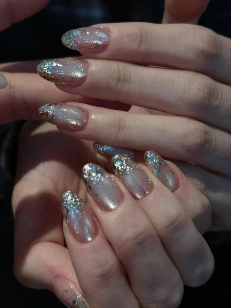Ongles oeil de chat galaxie/oeil de chat blanc argent Appuyez sur les ongles/ongles à paillettes/ongles galaxie/ongles ombrés/ongles