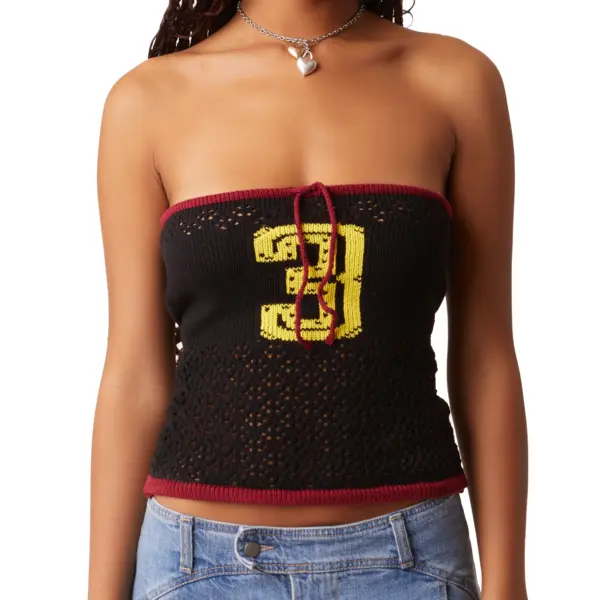 Black Lace Knit Tube Top