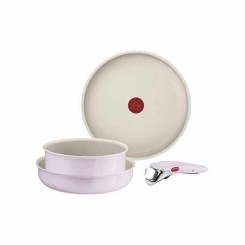 Tefal Ingenio Serenity, Batterie de cuisine 4pièces, Revêtement antiadhésif, Poignée amovible sécurisée, Design empilable, L830S404