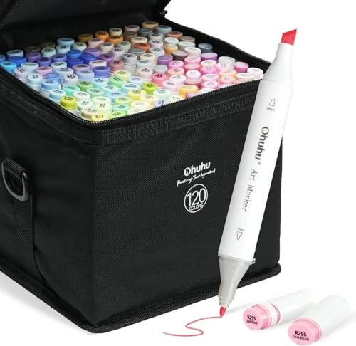 Ohuhu Lot de 120 marqueurs permanents à double pointe pour surligneur avec étui de transport pour dessin, croquis, coloriage, surlignage pour adultes