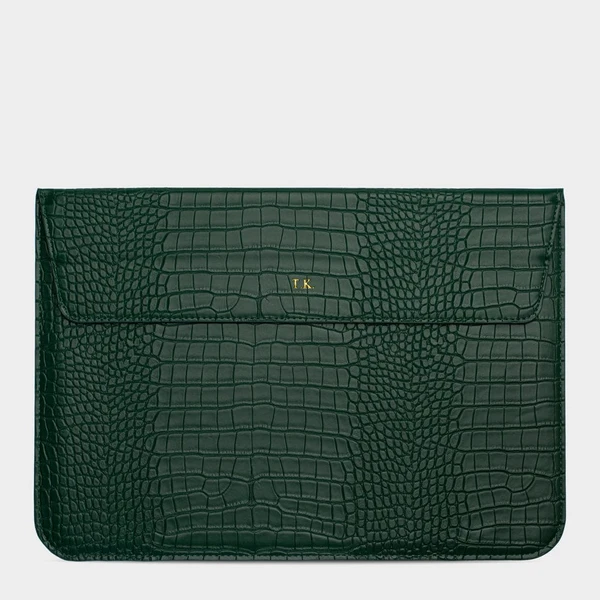 Dark Green Lizard Texture Personalized Laptop Sleeve with Stand