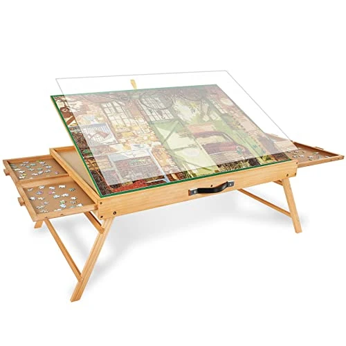 1500 Pièces Table de Puzzle Réglable 3 Positions pour Adultes avec 4 Tiroirs et Couvercle Anti-Poussière - Cadeau de Noël