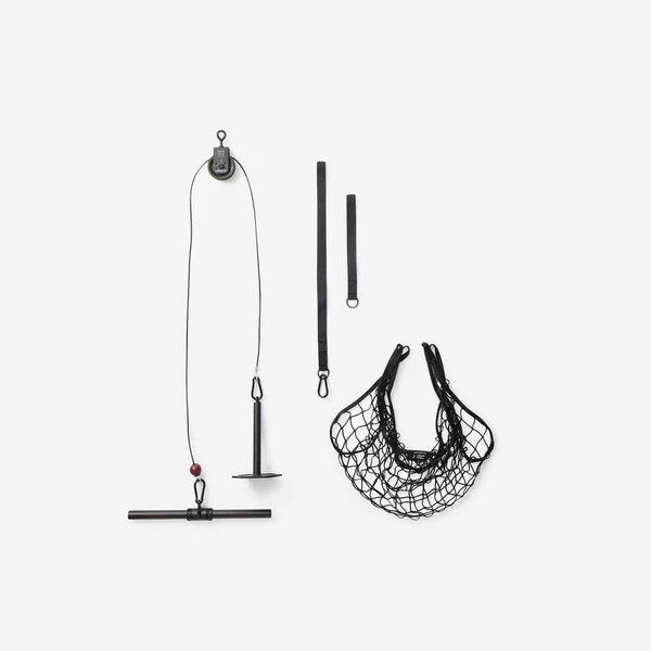 Station poulie de musculation avec barre de tirage, support disque et filet