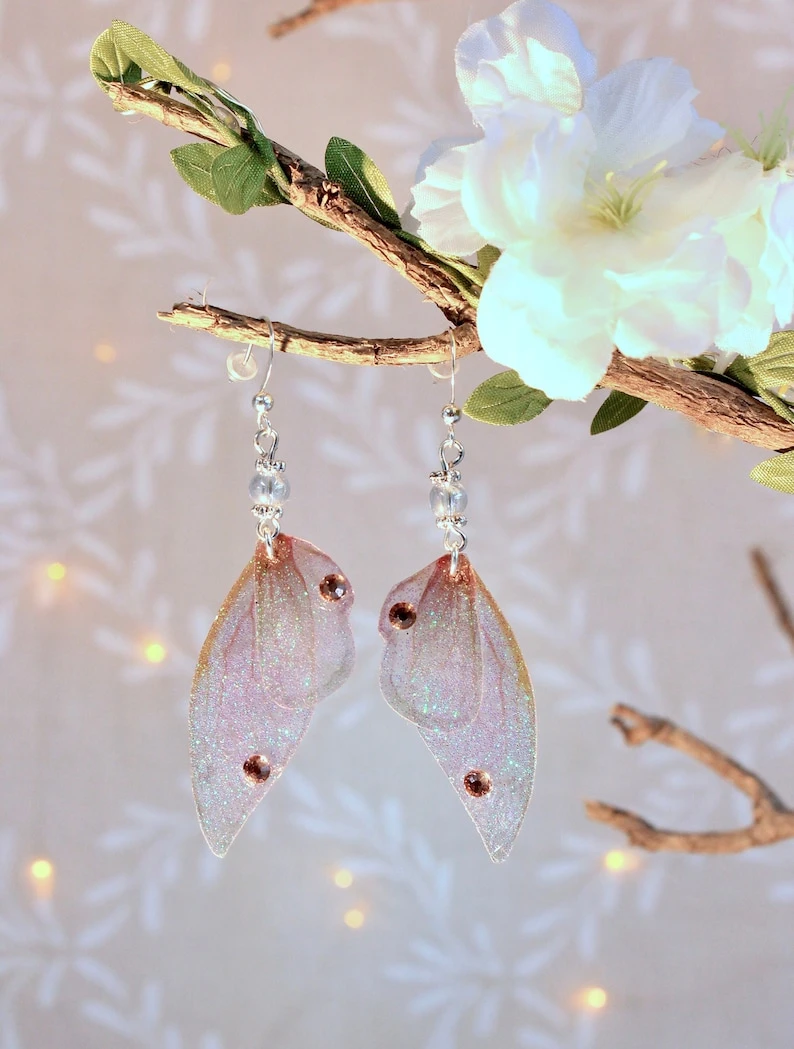 Earrings "iridescent pink fairy wings" fairy, fantastic, fantasy, elven