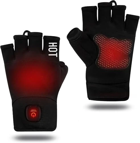UNCN Gants Chauffants électriques mi-Doigts Rechargeables pour Hommes et Femmes - Maintien de Chaleur en Hiver, compatibles avec Les écrans tactiles et activités Professionnelles(L)