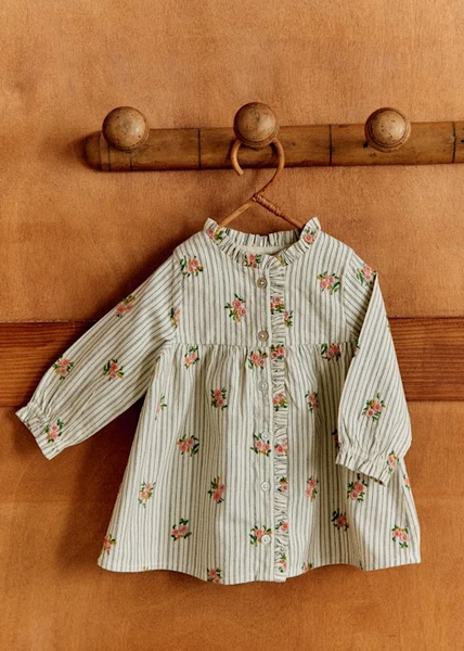 Robe Romy - Rayures Broderies Fleurs - Coton biologique - textile biologique - Sézane