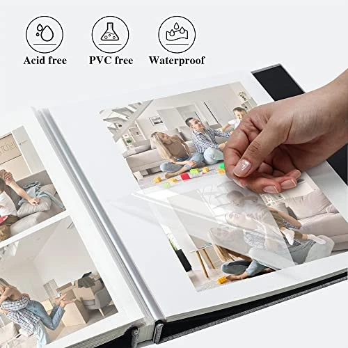 Yopih Album Photo Autocollant 60 Pages Albums Photo DIY 10X15 Albums Photo Souvenirs Couverture en Lin Cadeaux de Mariage Noël Valentin Cadeau d'anniversaire Anniversaire Enfants Beige
