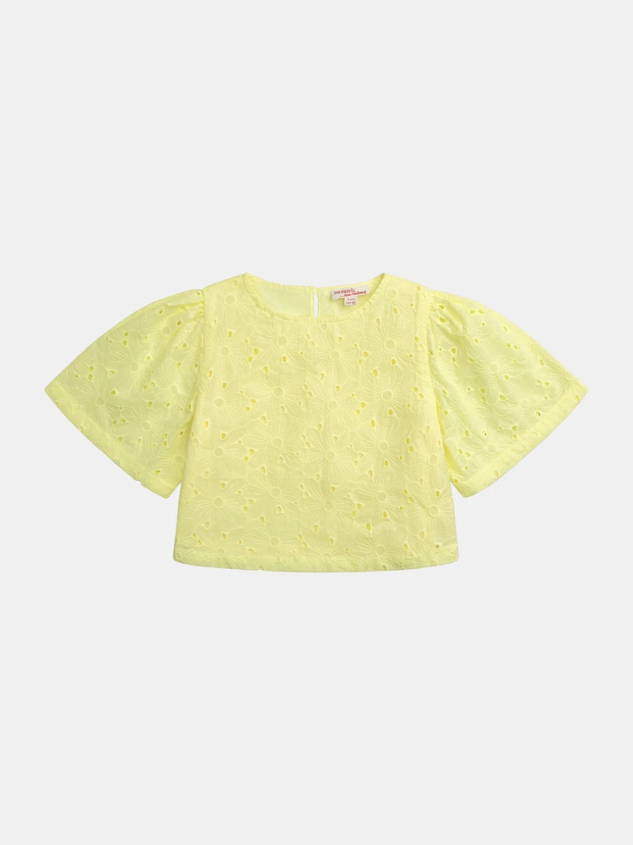 Blouse jaune pâle en broderie anglaise pour fille
