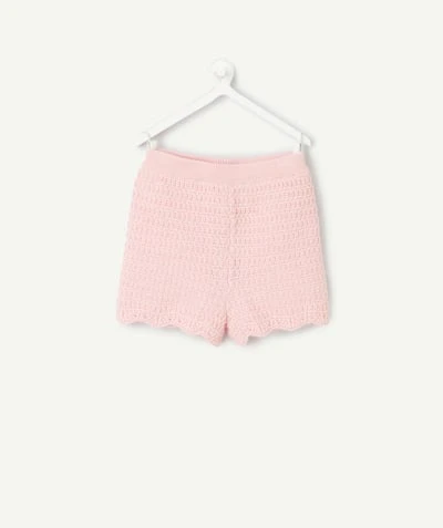 Short fille en crochet rose pastel