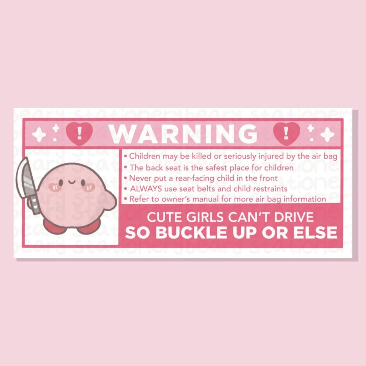 Cute Knife Pastel Warning Sticker | Pink kawaii decal, Airbag label, Cute car accessories, waterproof matte vinyl sticker, for car visors