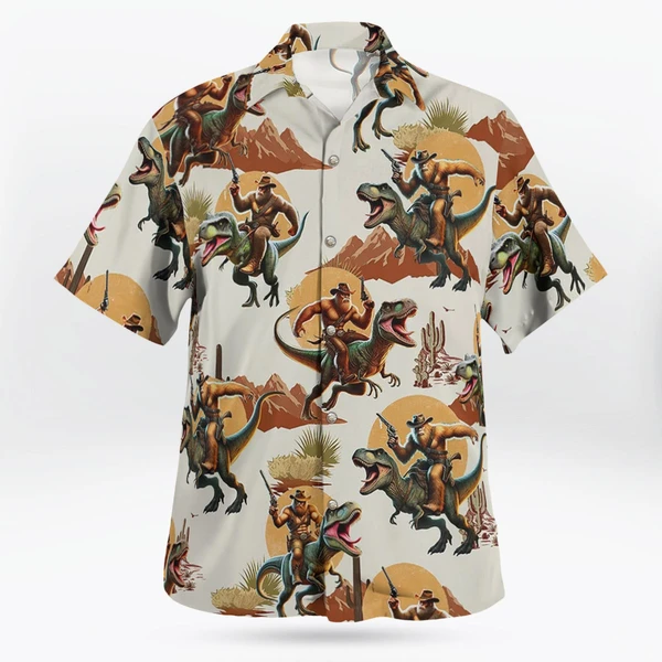Bigfoot riding Dino Men's Hawaiian Shirt