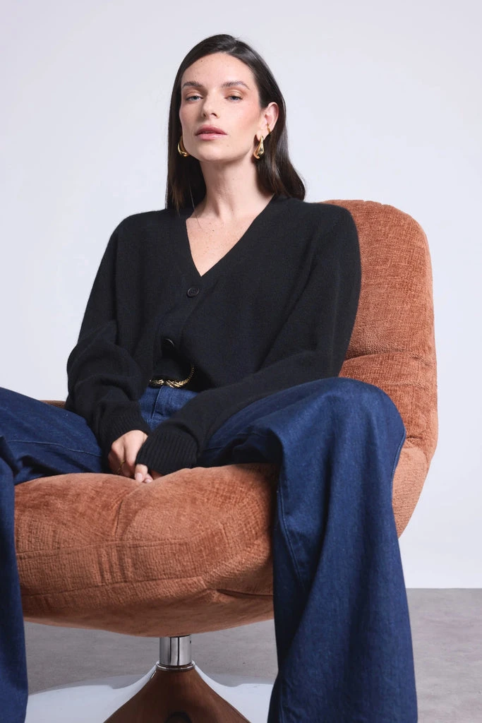 Boyfriend Cardigan Col V Giada - Noir - Femme