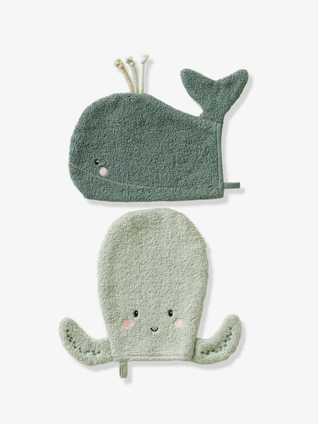 Lot de 2 gants de toilette Animorigolo bleu - Vertbaudet