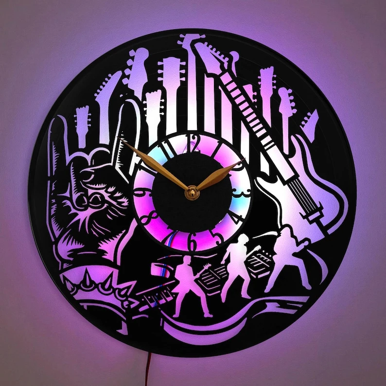 Heavy Metal Clock, Heavy Metal Gift, Rock Band Wall Clock, Music Lover Decor, Guitar Art Clock, Musician Gift, Rock and Roll Clock