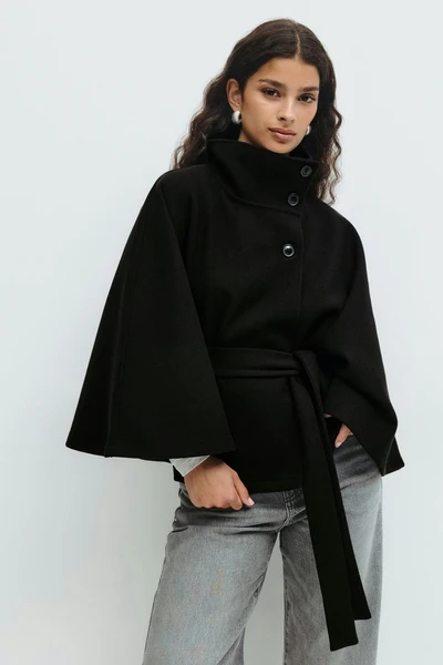 Belt cape jacket - Noir - Femme - Gina Tricot