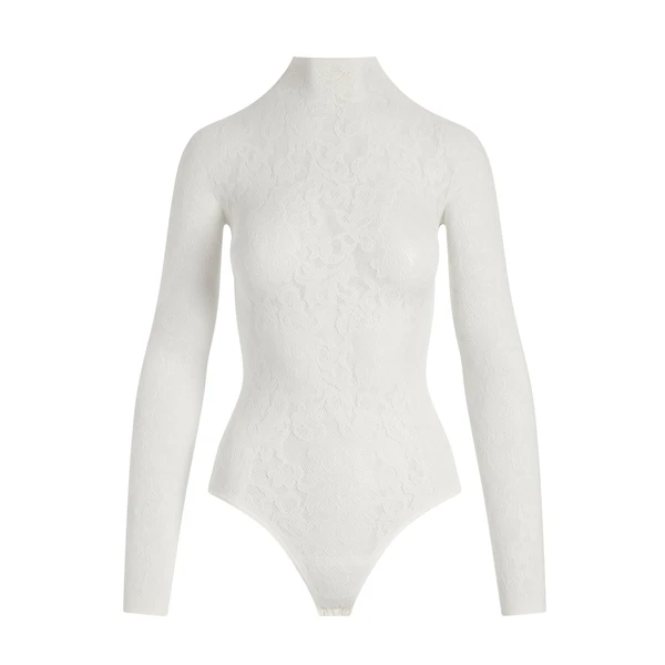 KNIT LACE MOCK NECK BODYSUIT | IVORY