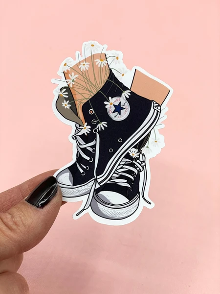 Black Daisy Trainer Sticker | Black Sneaker sticker | Daisy sticker | Girl in trainers sticker | Decal | Journaling | Bujo | Scrapbook