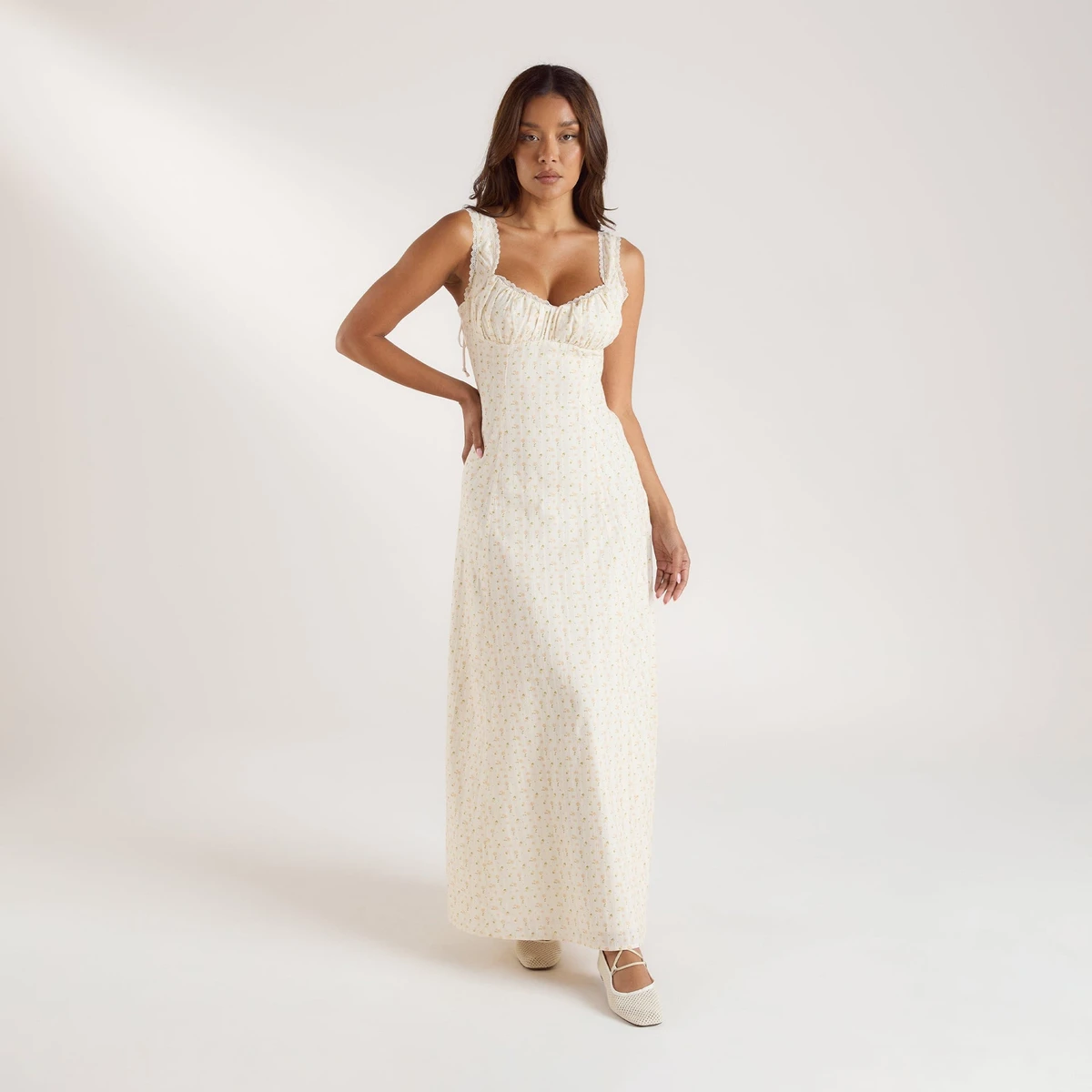 Robe Maxi Dos Corset - fleur de pêche