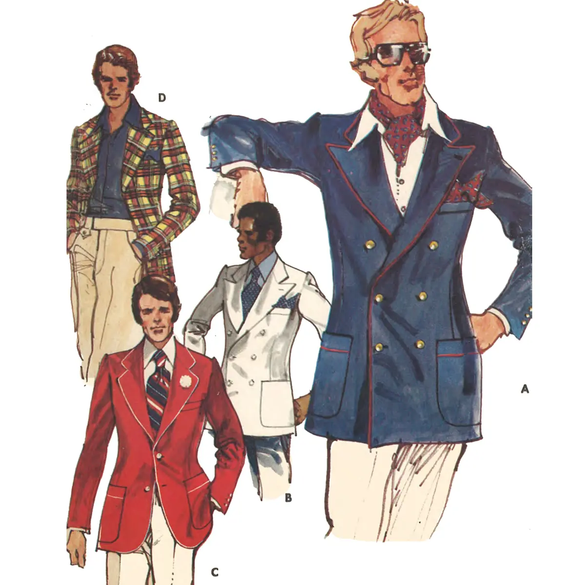 Modèle vintage des années 1970, Blazer double boutonnage pour hommes, 4 styles - Multi-tailles
