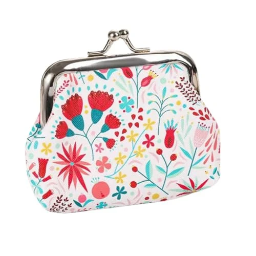 Cuir Porte-Monnaie,Mini Porte-Monnaie Rétro à Fermoir,Porte-Monnaie Femme à Fermoir,Porte Monnaie Enfant Vintage à la Mode,Pochette à Bijoux Portable,Cadeau pour Filles,8 x 9 cm(Motif Floral)
