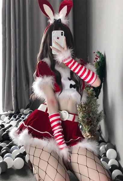 Ensemble Noël de Style Uniforme de Lapin en Velours