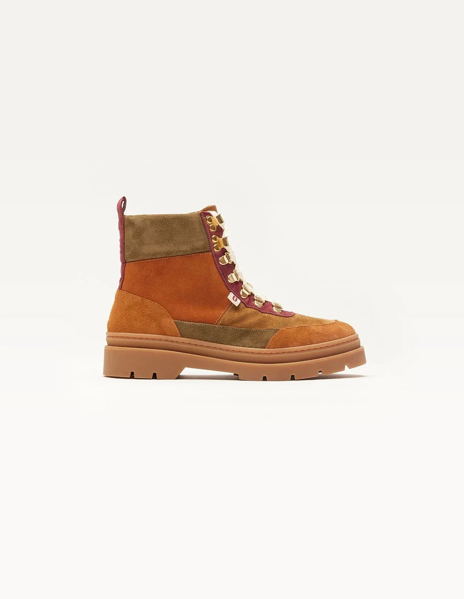 Baskets en cuir certifié lwg | rouge "joelle - suède et velours cognac bordeaux" Odaje