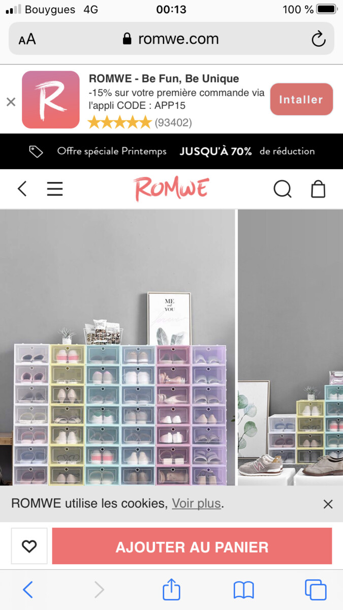 Boîte de rangement à chaussures transparente 1 pièce