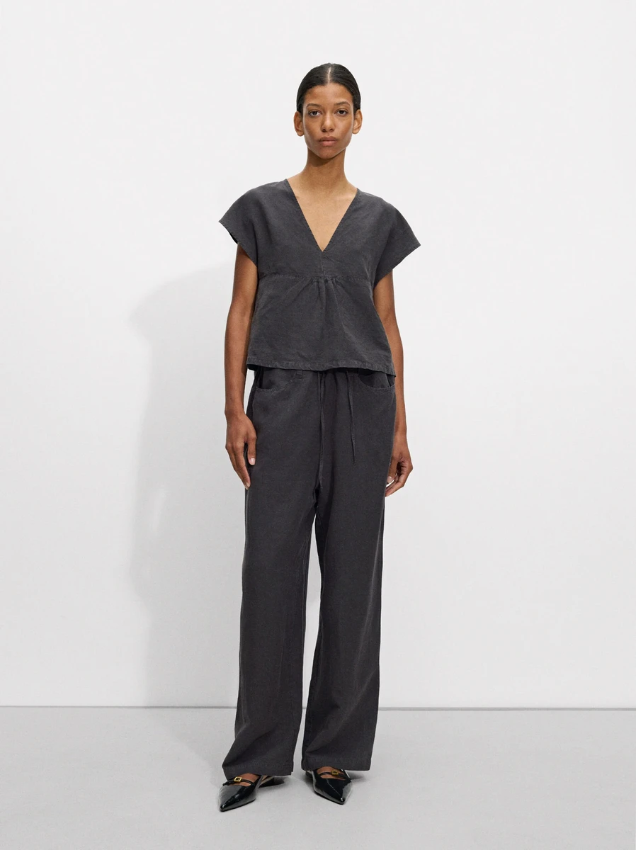Pantalon fluide avec lin Noir | Parfois France