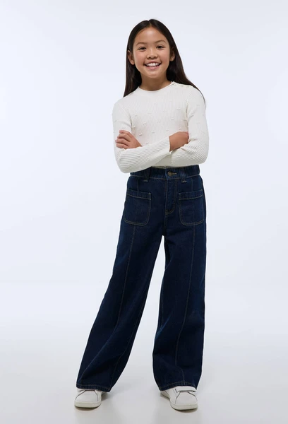 Pantalon large avec poches plaquées en coton
