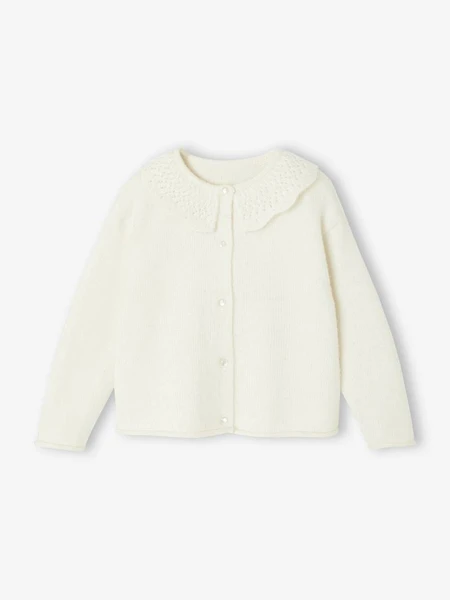 Gilet col fantaisie ajouré fille écru - Vertbaudet