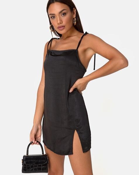 Doella Dress in Satin Black by Motel
