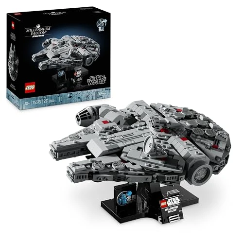 LEGO Star Wars 75375 Millennium Falcon - Set de Construction de Vaisseau Spatial Collector pour Adulte - Présentoir &amp; Plaque Descriptive pour Déco de Bureau - Cadeau pour Fans de Un Nouvel Espoir
