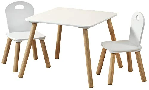 Kesper | Table pour enfant avec 2 chaises, matériau : panneau de fibres, dimensions : 55 x 55 x 45 cm, couleur : blanc | 17712 13