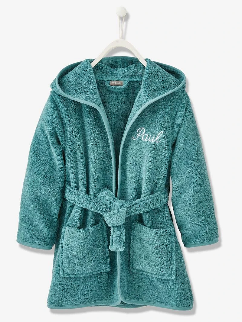 Peignoir de bain enfant uni à capuche, personnalisable vert foncé - Vertbaudet