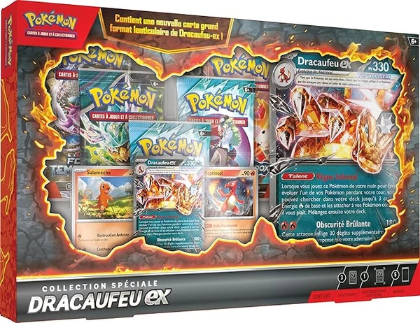 Pokémon : Collection spéciale Dracaufeu-ex du JCC Pokémon (1 Carte Promo Brillante, 2 Cartes Brillantes, 1 Carte Grand Format lenticulaire et 5 boosters)