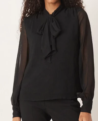 Vila - Blouse à manches longues et col noué - Noir