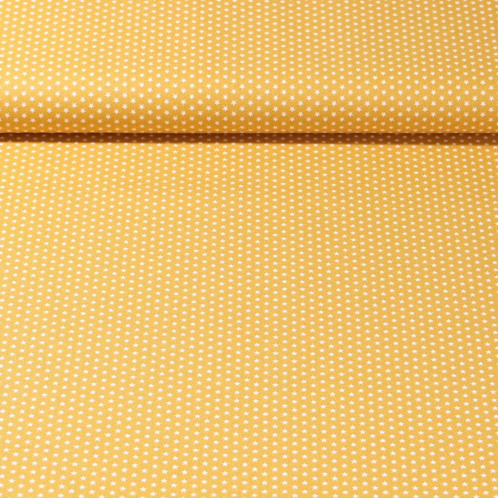 Popeline de coton Stella - Mini étoiles Ocre Blanc