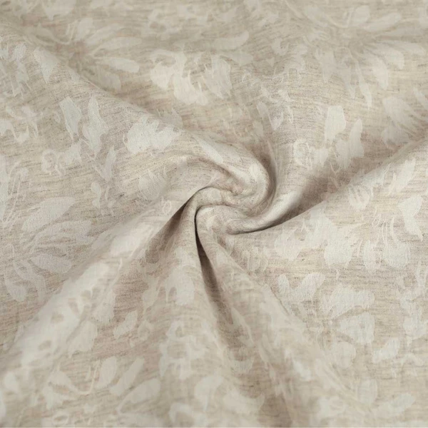 Tissu jacquard double gaze de coton et lin beige à motif floral | Tissu pour couture de vêtements de poids léger à moyen