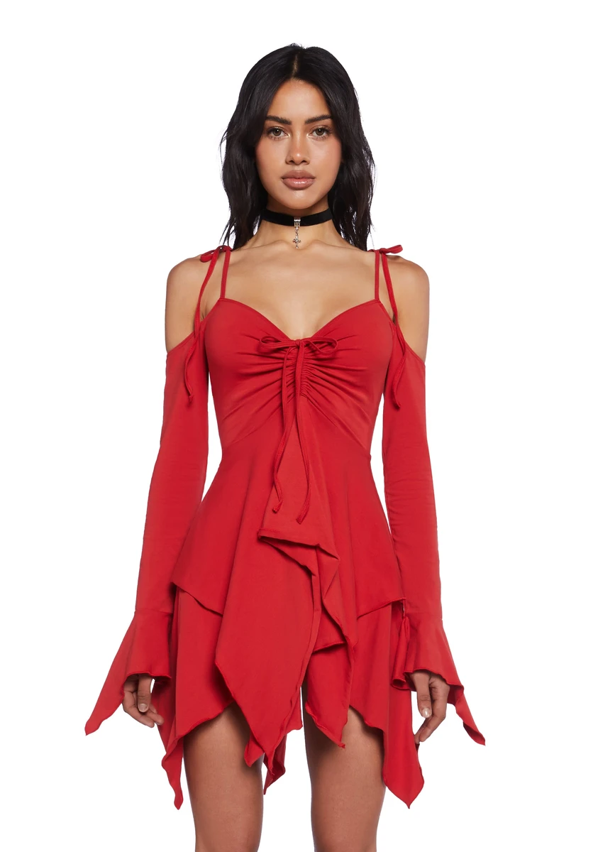 Current Mood Fairycore Mini Skirt With Handkerchief Hem - Red
