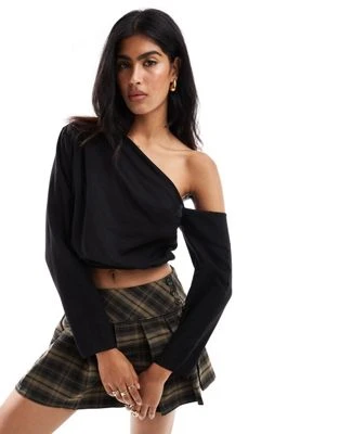 ASOS DESIGN - Top en aspect lin à épaules dénudées - Noir