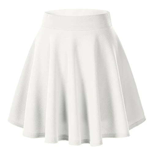 Urban GoCo Femmes R¨¦tro Jupe Basique Pliss¨¦e Patineuse Fille Elastique Court Midi Jupe (S, Blanc)