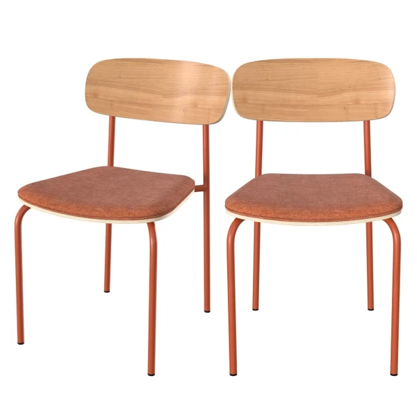 Lot de 2 chaises en bois clair et tissu terracotta