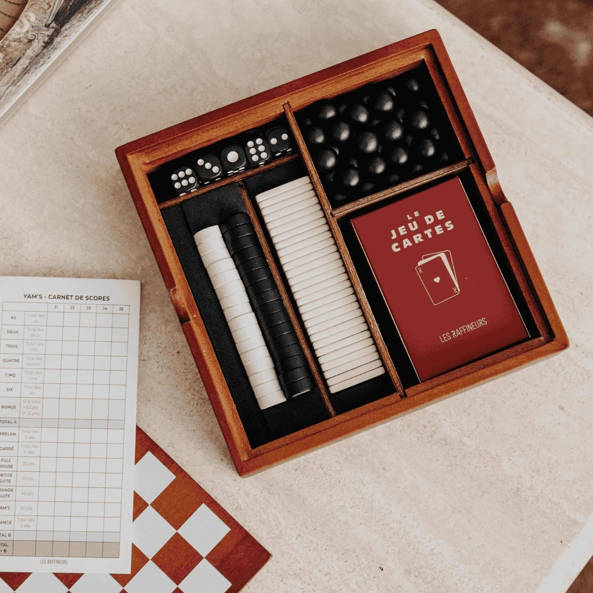 Coffret Jeux En Bois – échecs, Dames, Backgammon, Dominos, Cartes, Dés