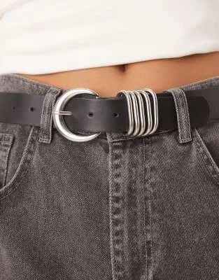 ASOS DESIGN - Ceinture taille et hanche avec plusieurs passants - Noir et argenté