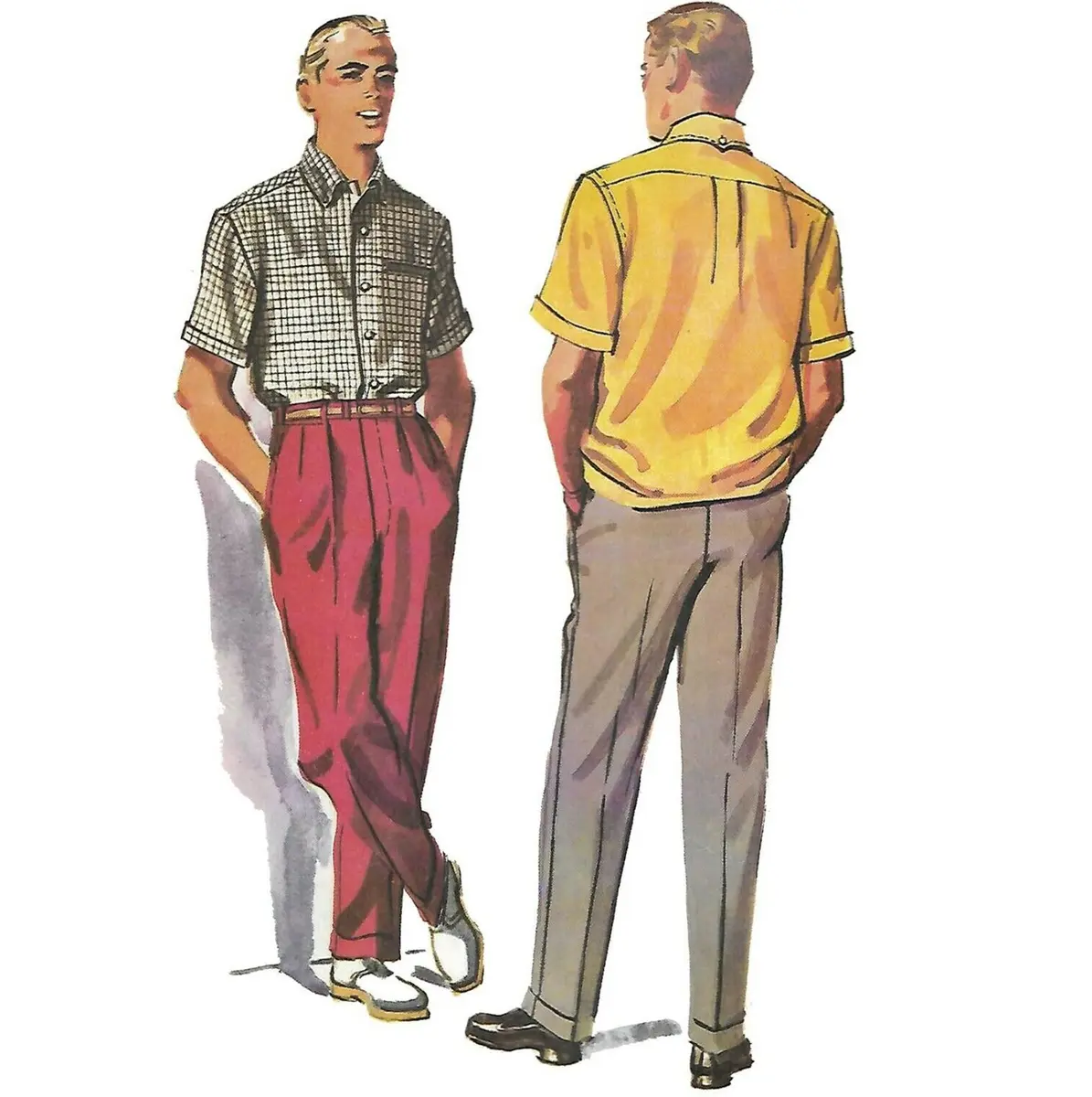 Modèle des années 1950, pantalons, pantalons et chemises pour hommes - Poitrine 38" (96,5 cm)